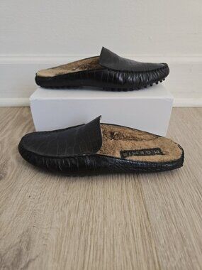 M Gemi Felize Shearling Mule Croc Black Slip On Backless Shoes 39 8.5 Moccasin